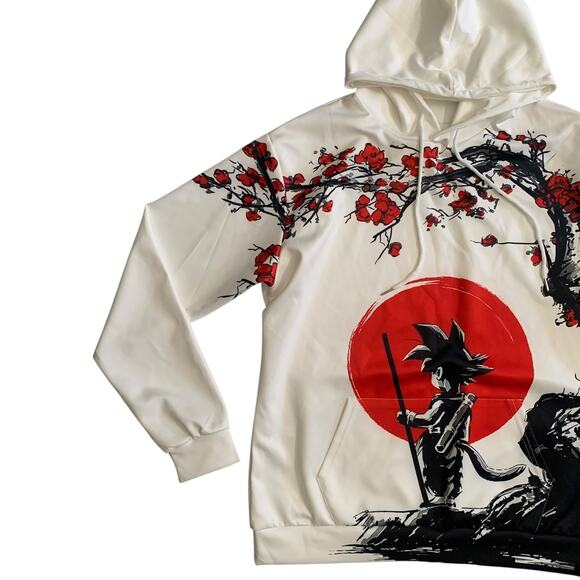 Dragon Ball Z Men's Size L Goku Red Cherry Blossom Tree Anime Hoodie Sweater - Picture 7 of 16